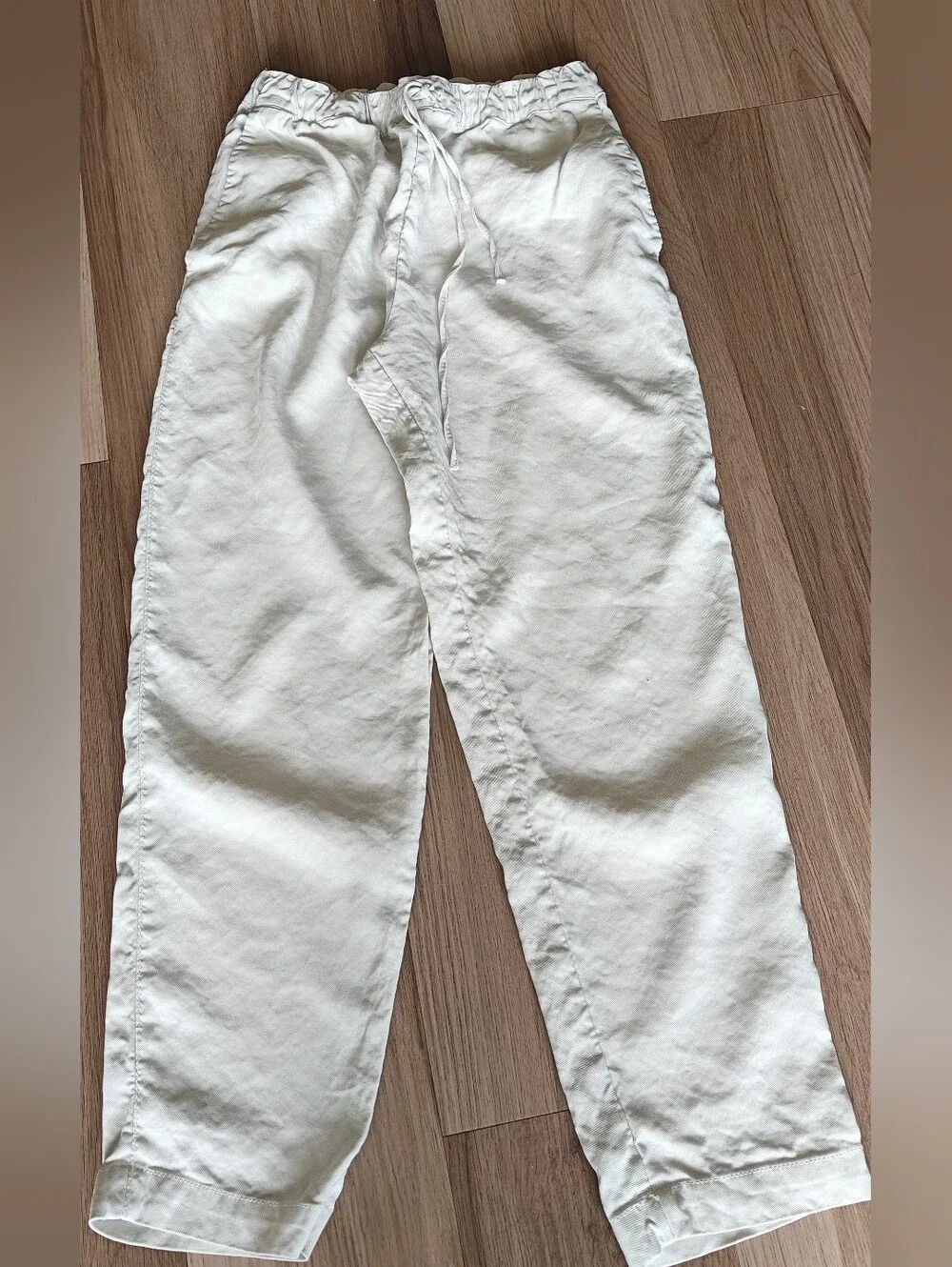 Cream Drawstring Waist Pants. Zara